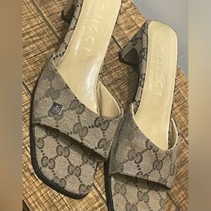 GG Brown Logo On Canvas Women's Brown Monogram Heels